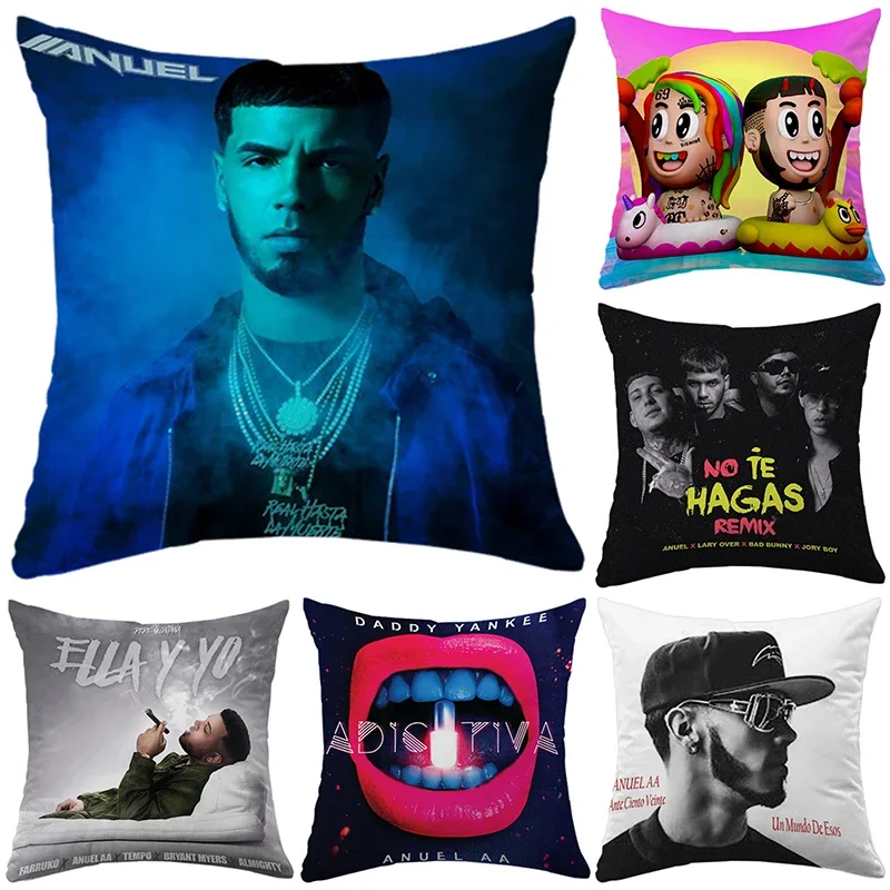 

Cushion Cover Pillowcases Anuel AA Square Luxury Pillow Cover Pillow Case Sofa Car Bed Room Decor Short Plush Dakimakura Wedding