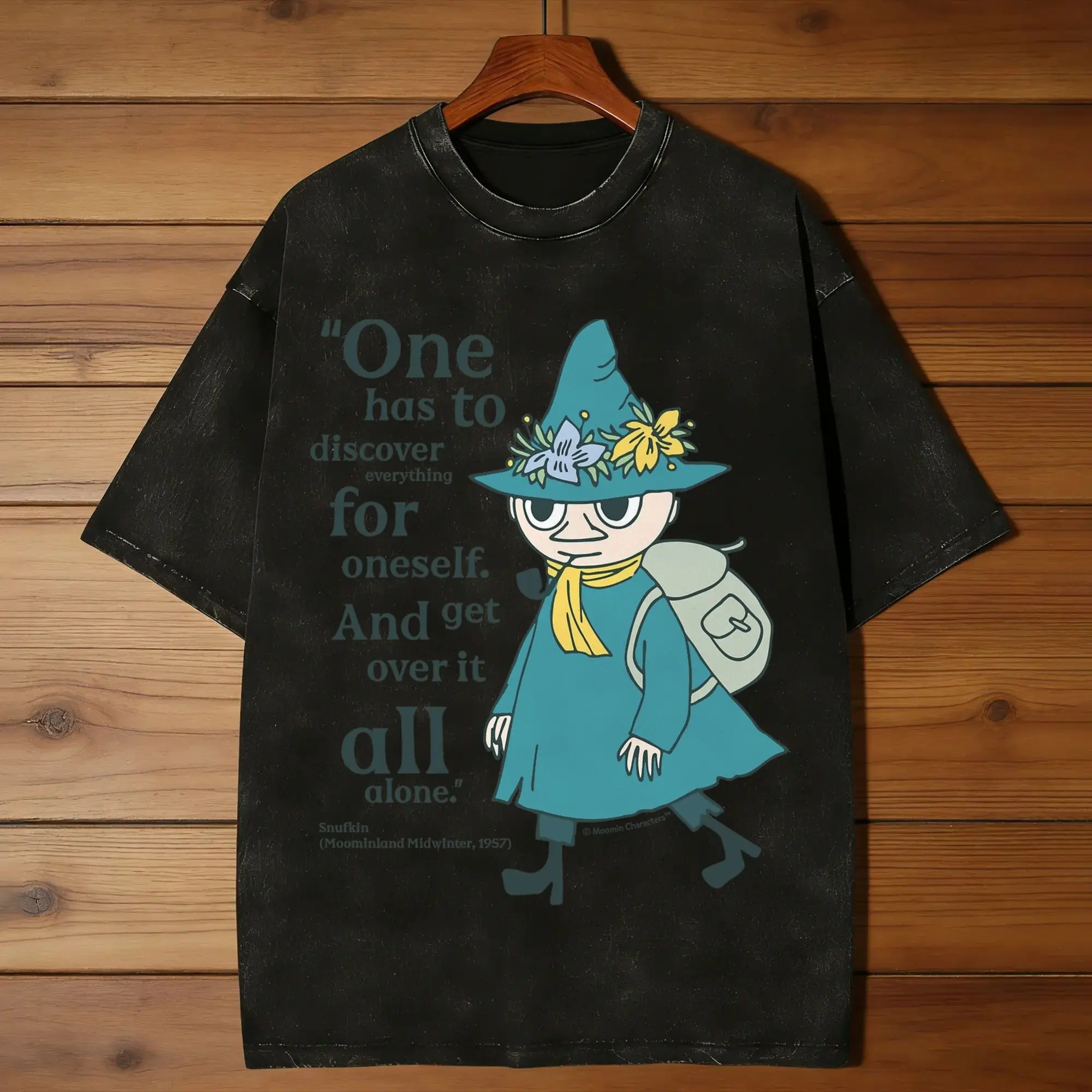M-moomin Discover Moominland Midwinter Snufkin Washed T Shirt Male  Aesthetic Casual T-Shirts Beach  Printed Plus Size Tops