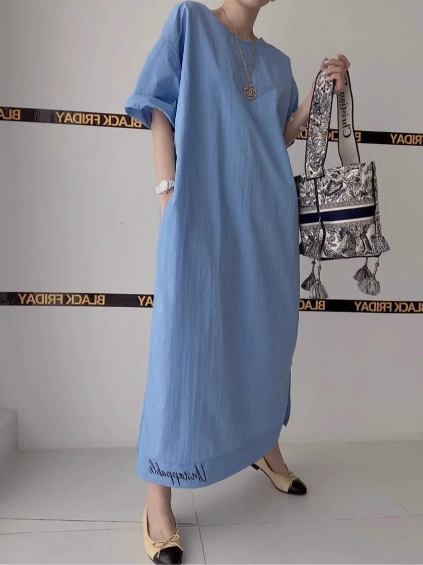 Vestido adeazante largo con etiqueta calada, ropa de dos caras, diseño e de verano, vestido Dongda Gate, falda acamp...