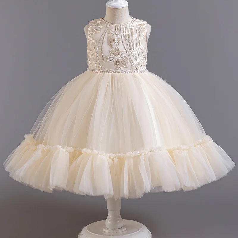 2024 Children Sleeveless Girls Party Dresses Tulle tutu Ball Gown Sequin Dress for Elegant Girl High Quality Sweet Kids Vestidos