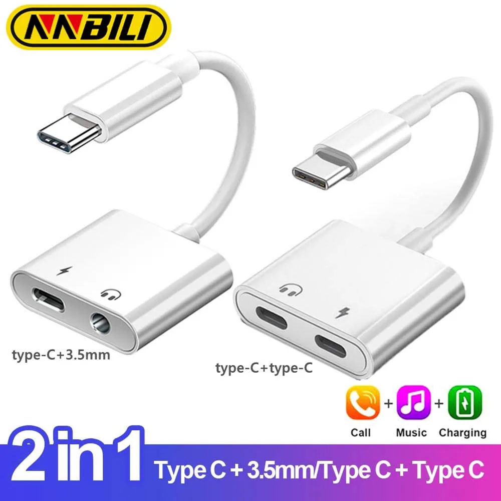 NNBILI 2-in-1 Audio Adapter USB C to 3 5 mm Jack Type-C Charging 3.5mm Aux Cable For Samsung Xiaomi  Wired Headphones Connector