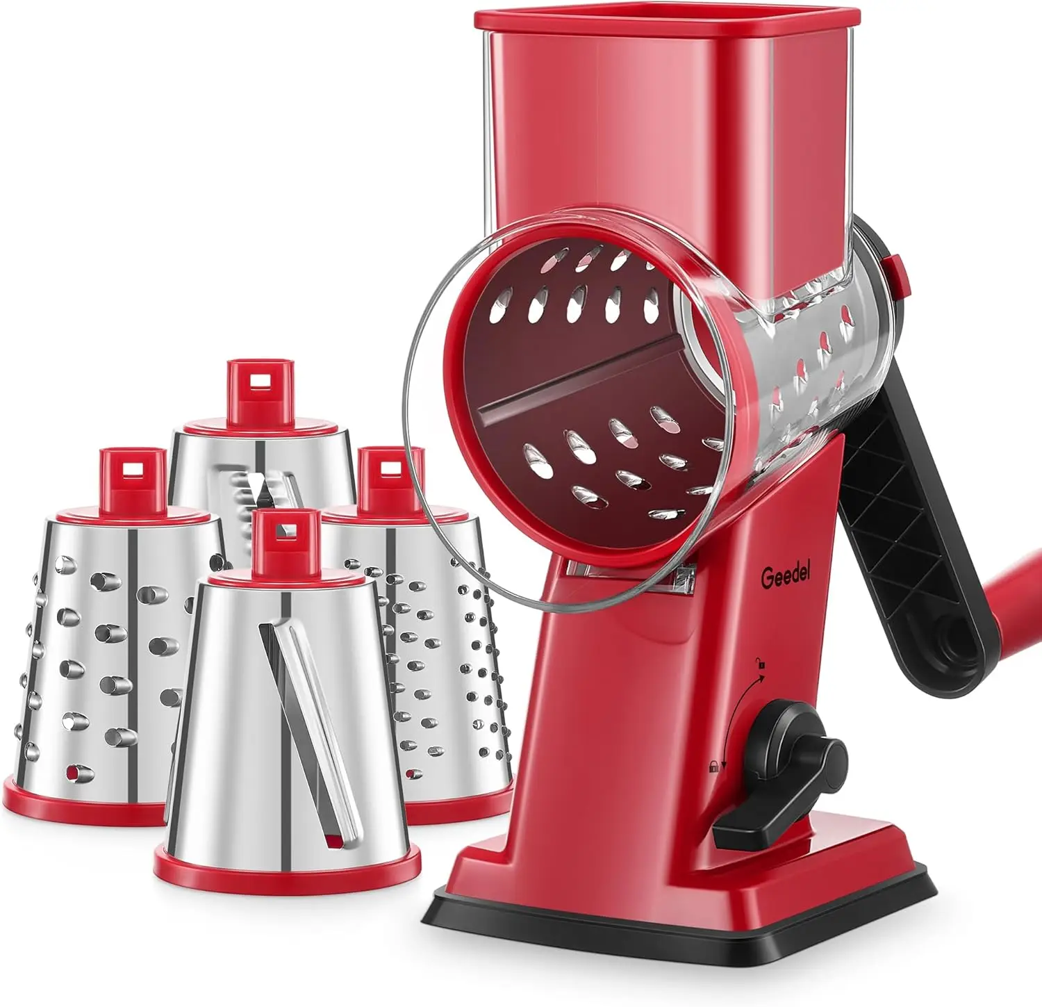 

4-Blade Rotary Grater - Easy Clean Vegetable Cheese Shredder with Handle for Kitchen Prep