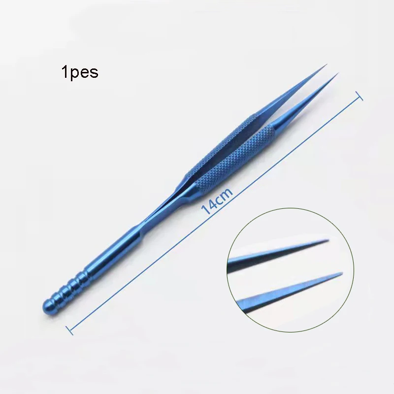 Round handle line tweezers blue-yellow ophthalmology straight tip curved tip double eyelid cosmetic plastic tool titanium alloy