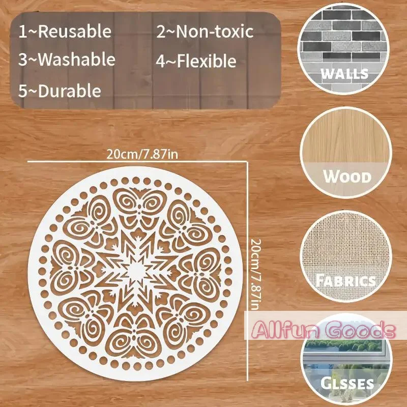 [TG835]4PCS Mandala Stencils 7.9x7.9inch Round DIY Painting Templates For Wall Wood Fabric Decor