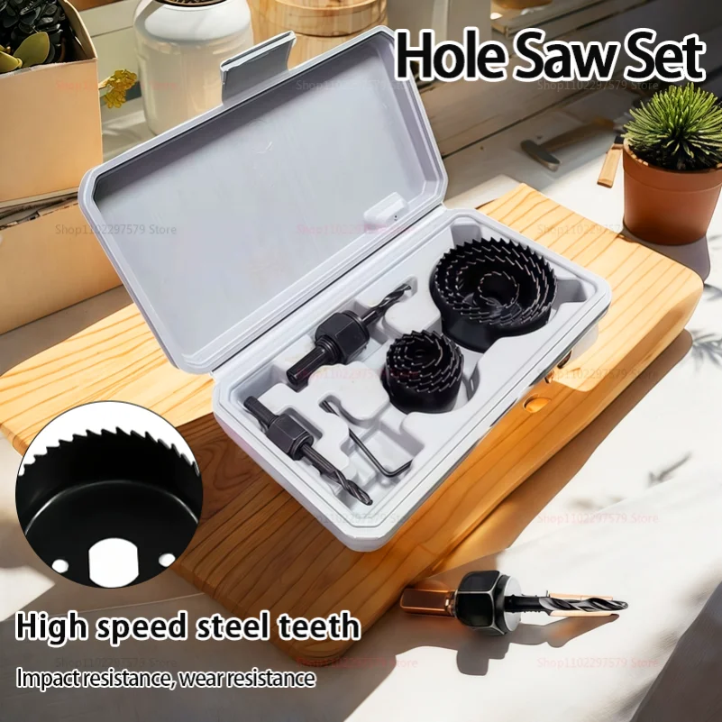 

11 шт., черная кольцевая пила, деревообрабатывающий гипсокартон, открывалка для отверстий 19-64 мм, набор инструментов для пробивания отверстий в потолке, пластиковая коробка