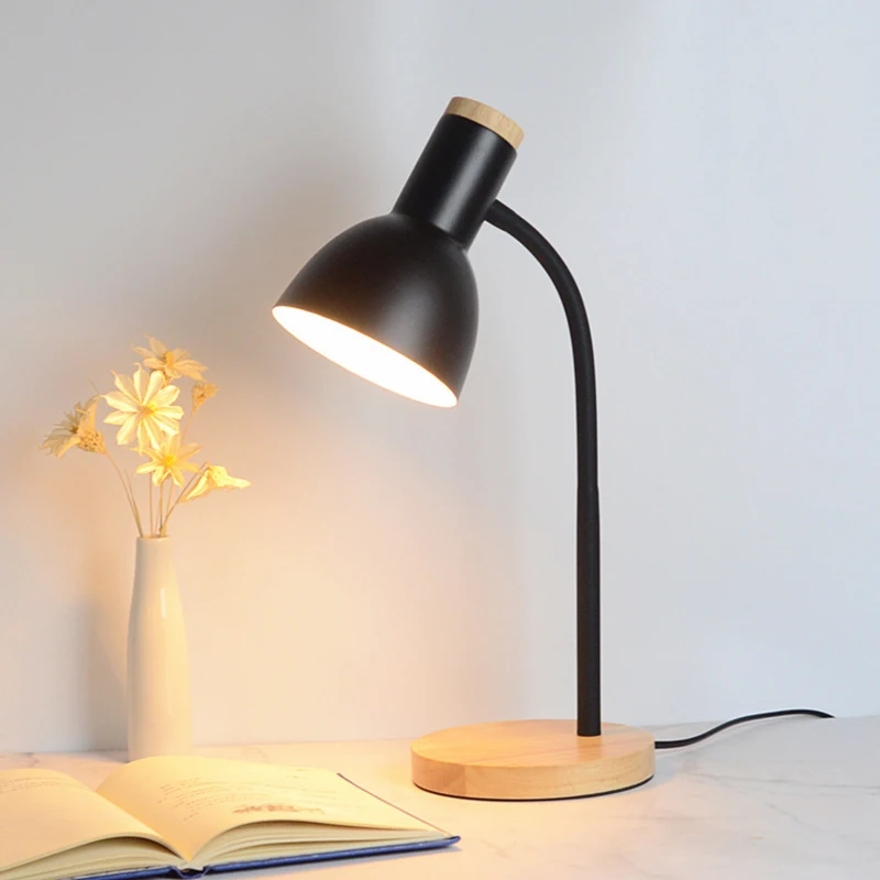 Creative Wooden Art Iron LED Hose Folding Nordic Desk Lamp Eye Protection Reading Table Lamp Living Room Bedroom Home Decor