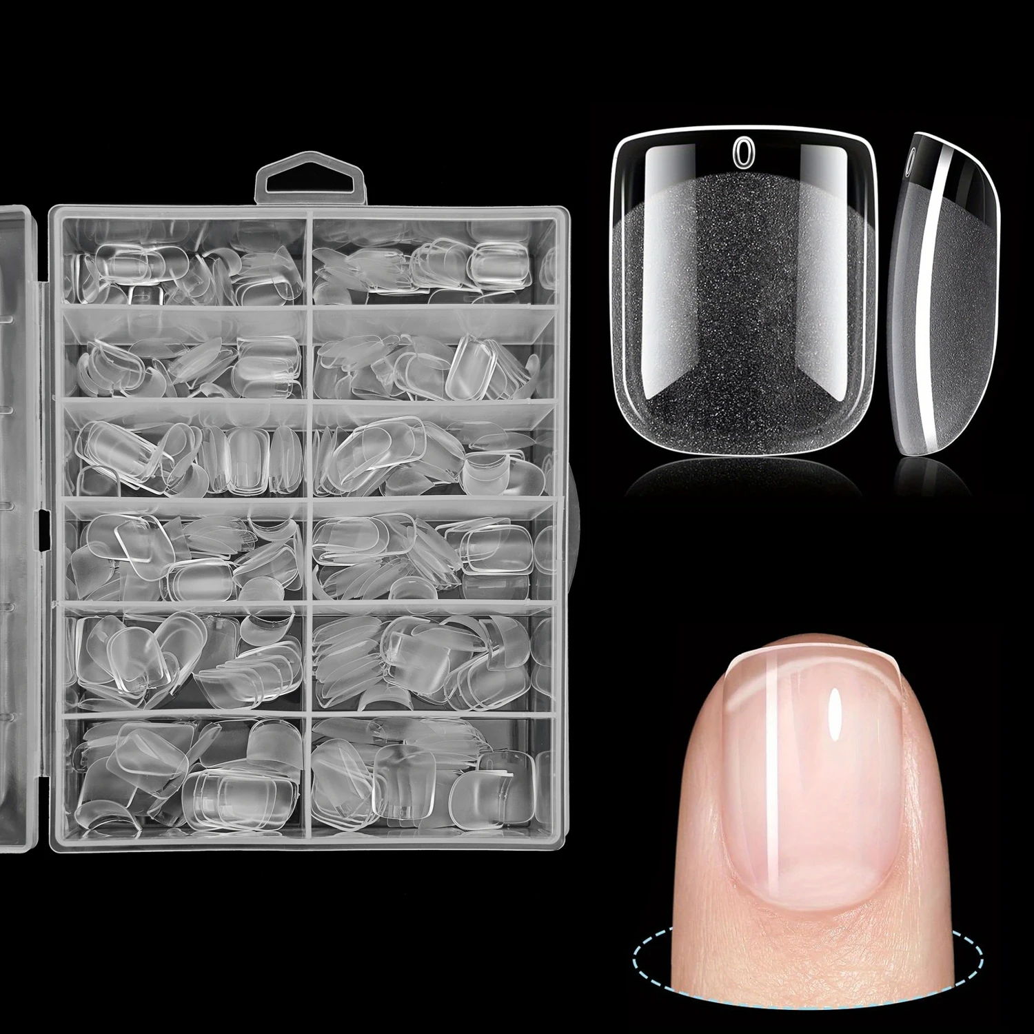 

288pcs/box Extra Short Square Half Matte Acrylic Pre Filed Soft Gel Nail Tips - Easy Press On Nails for Full Cover, 12 Sizes