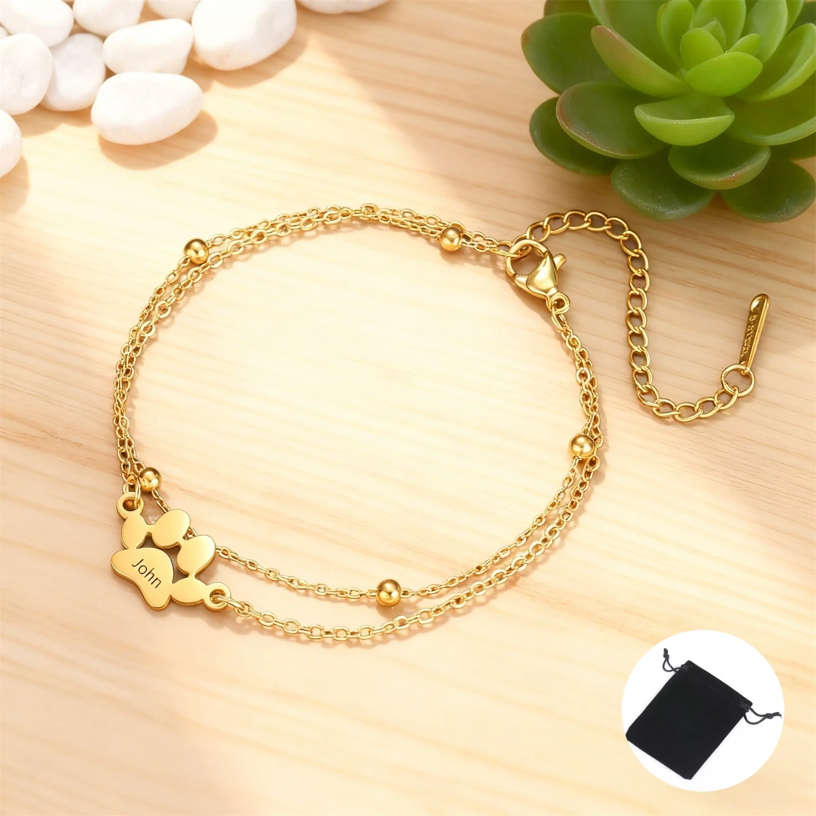 Nome personalizado pulseira de garra de cachorro e gato aço inoxidável personalizado garra de cachorro e gato escultura nome data pulseira jóias para animais de estimação