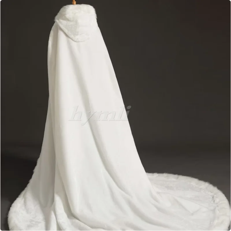 Schöne Elfenbein Faux Pelz Luxus Volle Länge Hochzeit Cape Mantel mit Kapuze. 180cm Lange