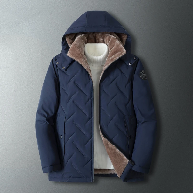 Parka homens casacos agradável jaqueta de inverno engrossar com capuz à prova doutágua outwear casaco quente dos pais roupas casuais