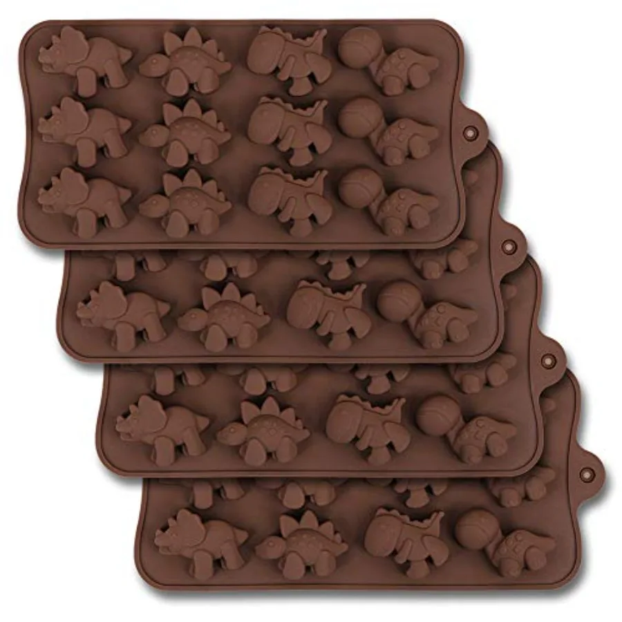 Juego de moldes de chocolate de dinosaurio de 12 cavidades, molde de dinosaurio de silicona antiadherente para cubitos de hielo de gelatina de chocolate y caramelo