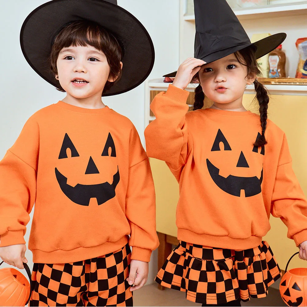 Jungen Mädchen Halloween Kürbis-Outfit Feiertagsparty Kinder Langarm Weiches Bequemes Set Atmungsaktives Kinder-Freizeit-Outfit Niedliches Zweiteiler-Set für Babys – Detail 7