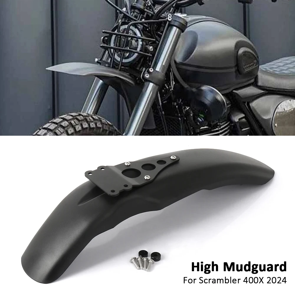 

New Motorcycle Front High Mudguard Fender Plastic Cover For Scrambler 400X SCRAMBLER 400 X 2024 Black Durable