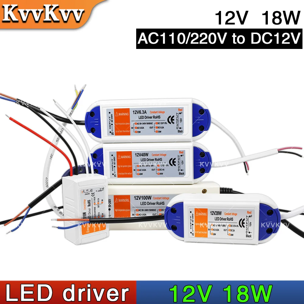 

Источник питания светодиодного драйвера 12 В переменного тока 110 В 220 В постоянного тока 12 В 18 Вт 28 Вт 48 Вт 72 Вт 100 Вт Трансформатор для адаптера освещения светодиодных лент