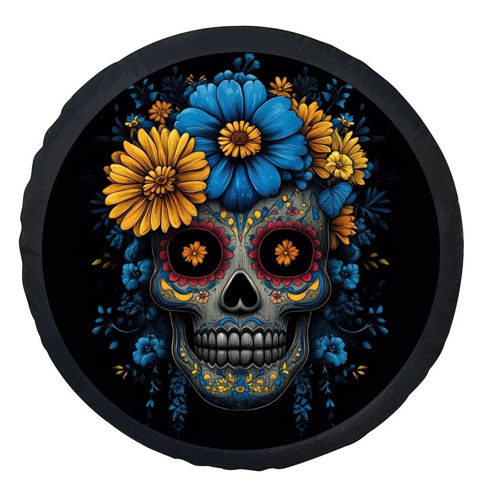 Sugar Skull Day of the Dead Tire Cover Floral Design Universal Spare Wheel Protector Durable