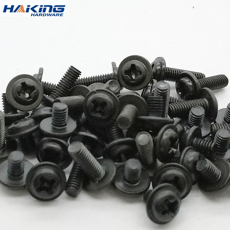 50pcs/lot PWM Black Pan Head Screws with Washer M1.4 M2 M2.5 M3 M 3.5 M4 M5 M6 Fixed Motherboard Screws With Pad DIN967