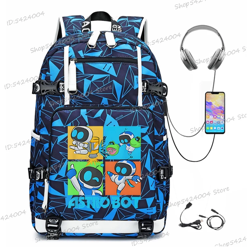 Astros Playroom Game Pattern School Bags for Boys Girls Astro Bot New Backpack 2025 Teens Creative Robot USB Charging Bag Pack