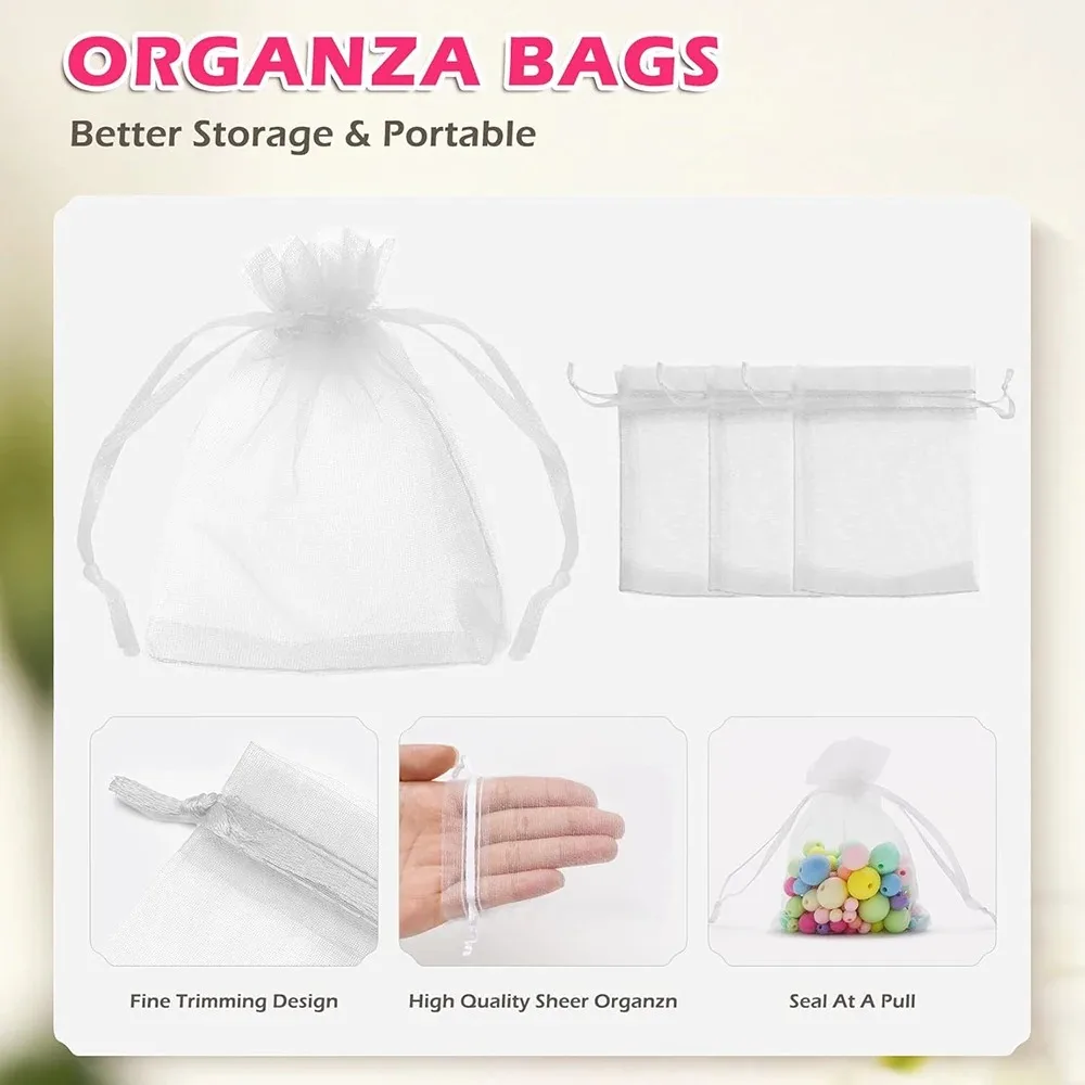100/50pcs White Organza Bags Jewelry Packaging Wedding Party Gift Bags Drawstring Candy Pouches Christmas Small Bag Storage view 6