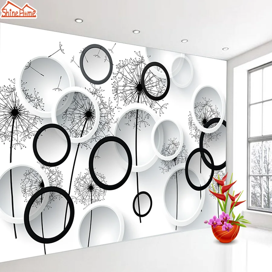 

Custom Peel Stick Accepted Photo Mural Nature Wallpapers for Living Room Black White Dandelion Contact Wall Papers Prints Rolls