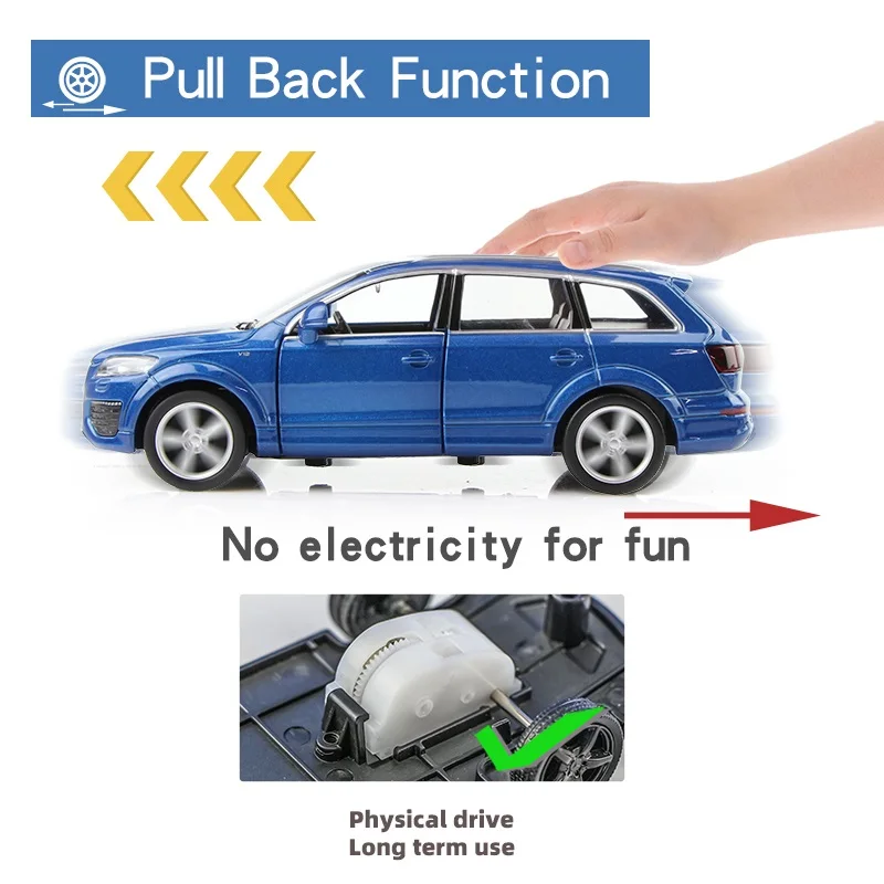 VW Audi Q7 V12 SUV grande simulazione pressofuso e veicolo giocattolo tirare indietro e porte aperte RMZ città 1:36 modello di auto in lega regalo per i bambini