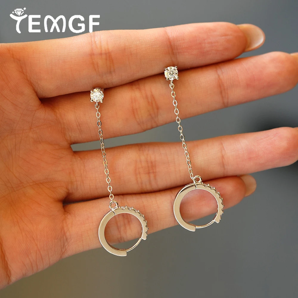 

Серьги-капли TEMGF 4 мм с муассанитом, серебро 925 пробы, длинные серьги-гвоздики с кисточками для очаровательных женщин, двойной дизайн, ювелирные украшения для ушей с GRA