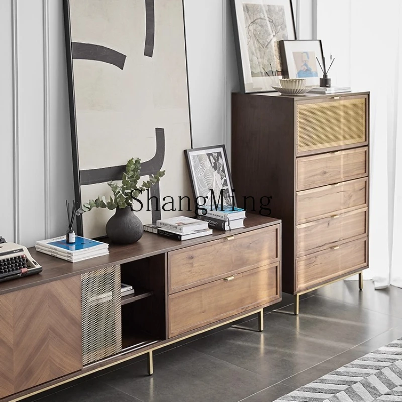 

FG light luxury solid wood chest of drawers kitchen bedroom storage wooden dining side cabinet modern simple living room locker