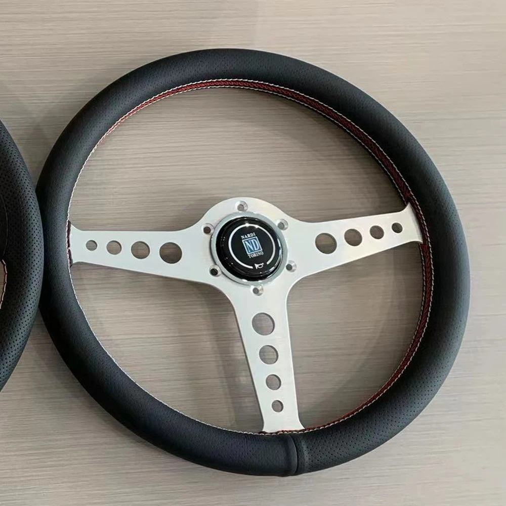 Drift-Volante Universal Nardi de carreras para coche, volante JDM de cuero Real, 350MM, para VW, HONDA, TOYOTA y BMW