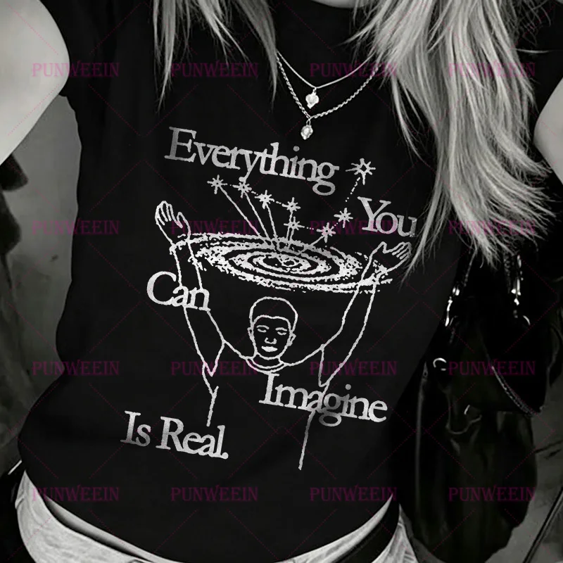 Funny Interplanetary Think Y2k Harajuku Baby Tee  Aesthetic Graphic Crop Tops Punk Gothic Vintage Slim T-Shirt 2000s StreetwearI