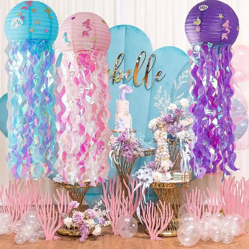 Mermaid Party Decorations Litte Mermaid Jellyfish Paper Lantern Under the Sea Party Decor Girl Babyshower Mermaid Birthday Decor