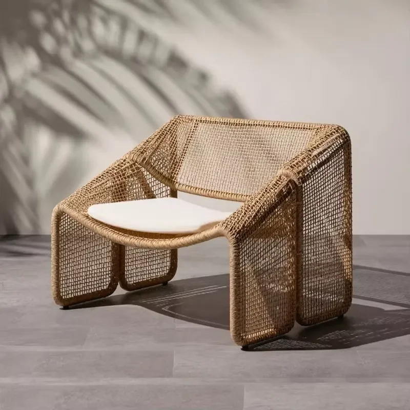 Rattan Sofa Creative Garden Courtyard Outdoor Balcony Art Single Lazy Exposed Homestay Chair Three-piece Combination