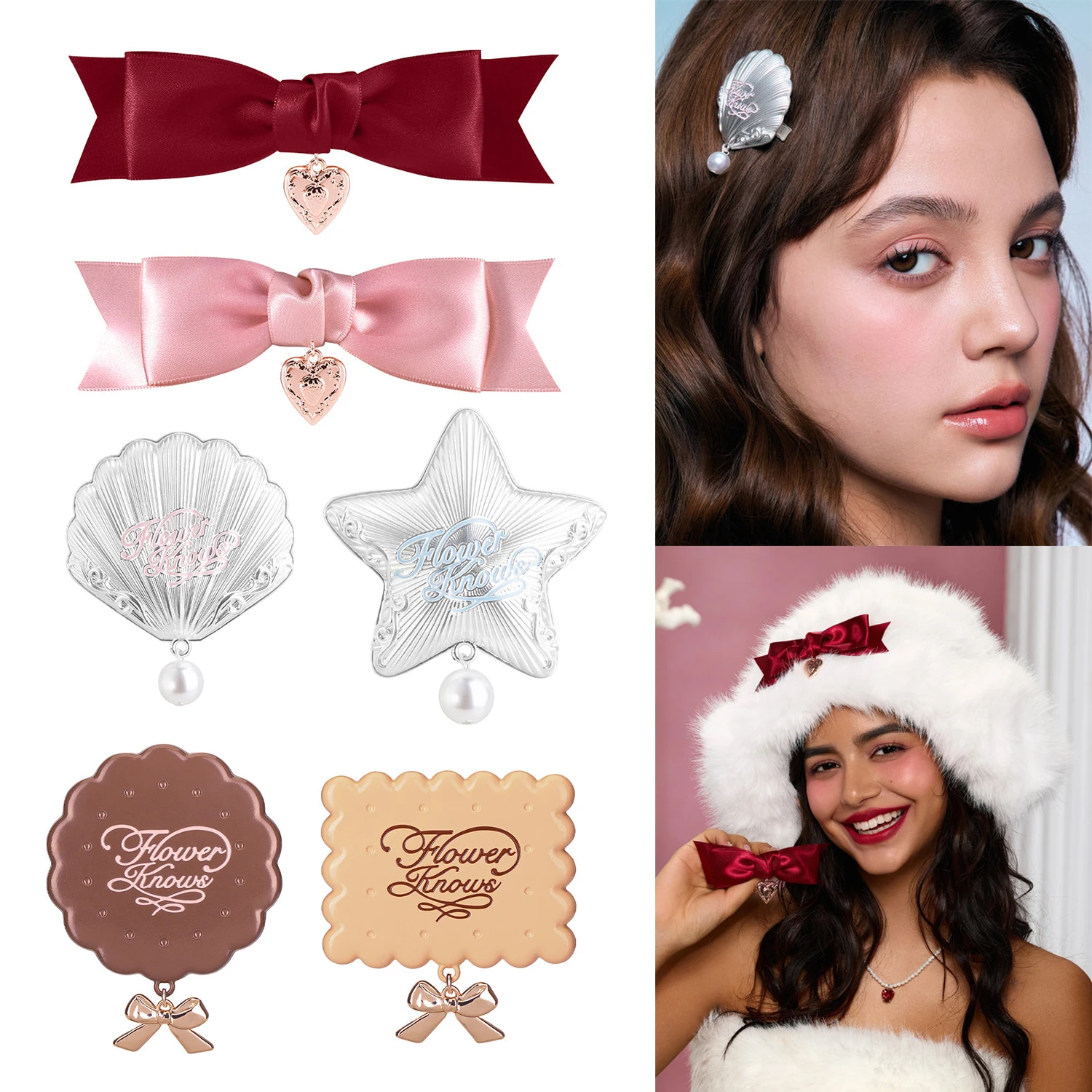 

Flower Knows Sweetie Bear Shell Jewel Strawberry Cupid Hair Clip Cute Kawaii Vintage Hairpin Fashion for Girls Women