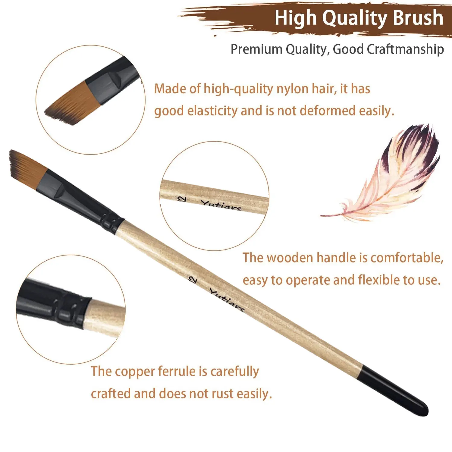 Yutiars Professional Artist Paint Brush Set - 6 PCS, Nylon Bristles for Watercolor, Acrylic, Oil Painting, Crafts & Face Body