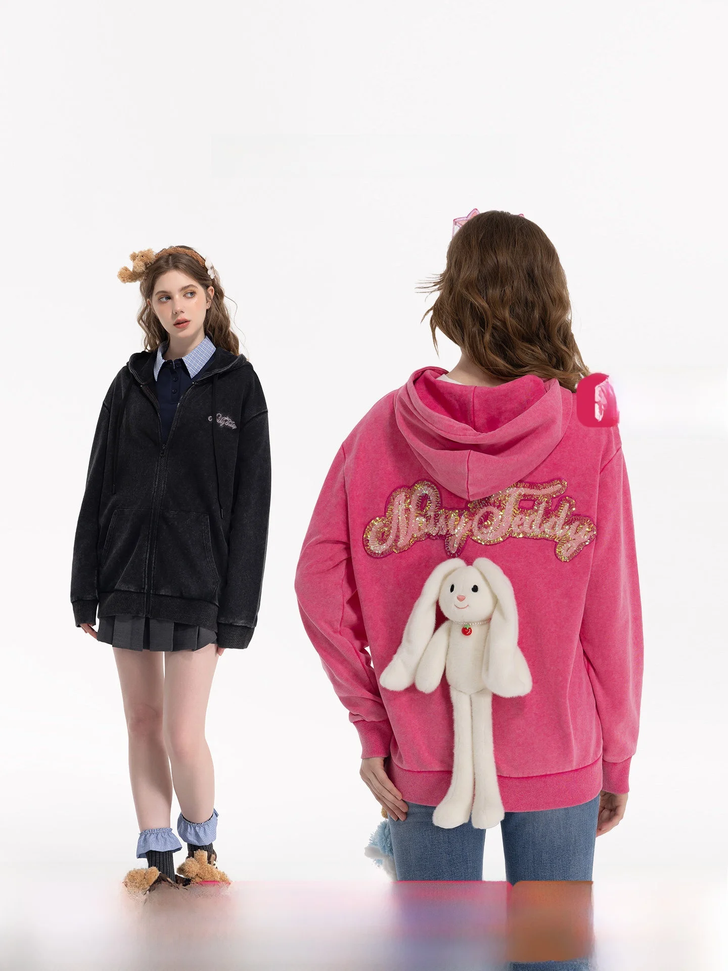 

Noisy Teddy ex Spring 2026 Long Sve Hoodie Cardigan Cute 3D Doll Design Cotton Polyester Blend Ladies Faion