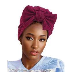 New Big Bowknot Turban for Women Head Wrap Solid Color Fashion India Hijab Hat Chemo Cap Ladies Muslim Hair Accessories