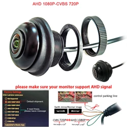 Cámara de visión nocturna de 180 grados para coche, vista de ojo de pez, 1080P AHD, visión trasera, vista lateral, Universal, 720P, CVBS