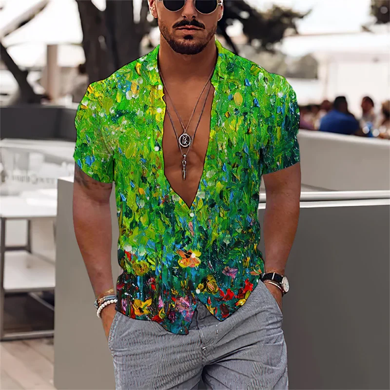 Men's Elegant Flower Pattern Society Social Casual Vacation Camisa Harajuku Leaves Hawaiian Shirts Fashion Slim Fit Clothing New