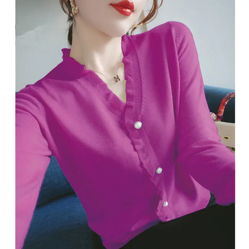 Elegant V-Neck Solid Color Button Spliced 2022 Autumn New Oversized Shirt Loose Casual Tops Commute Women\'s Clothing Blouse