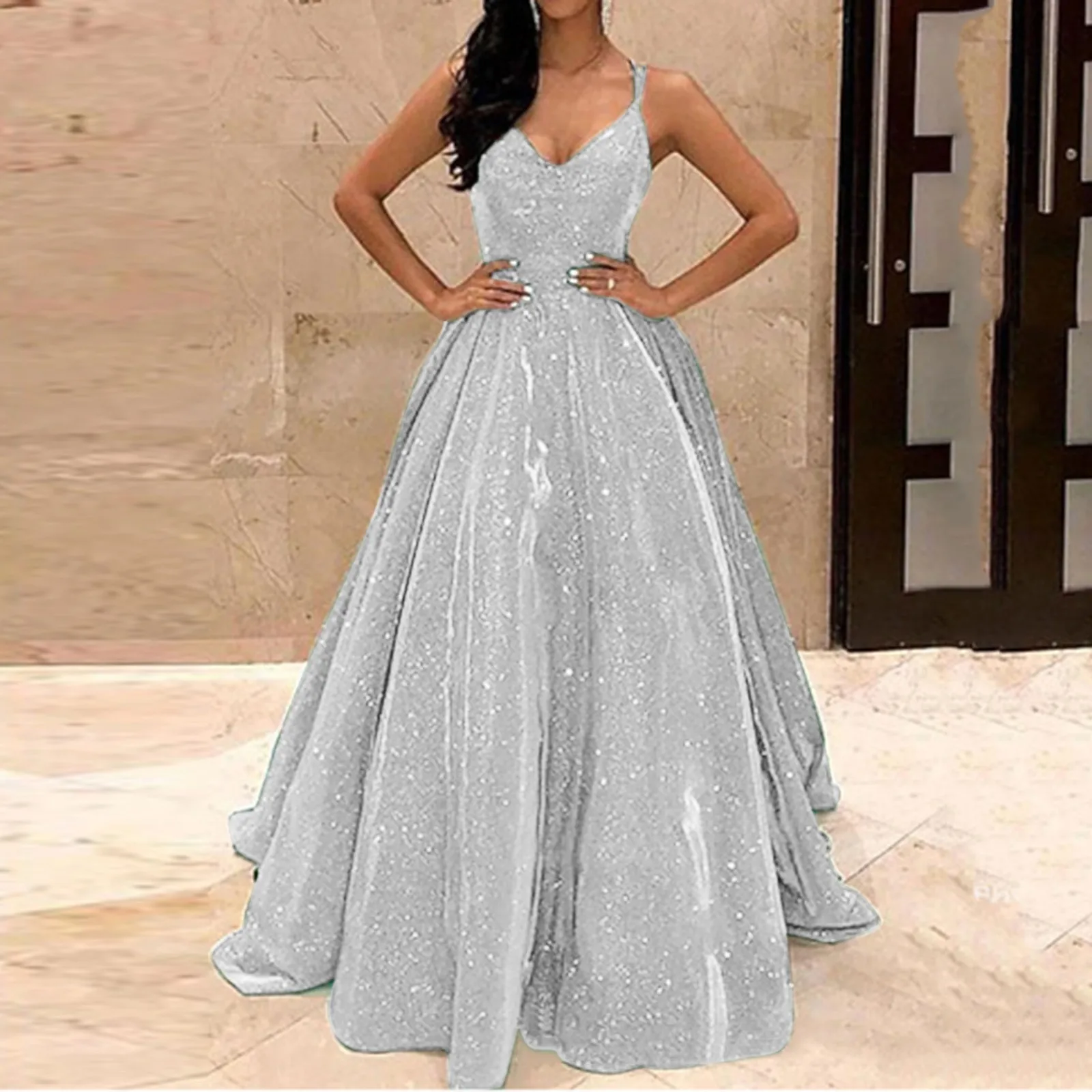 Strapless Long A- Line Slimming Evening Dress New Arrival Amazon Best Seller European And American Foreign Trade Glittering