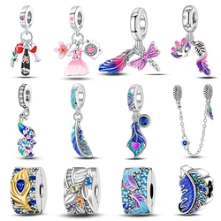 Qikaola-Cuentas de Plata de Ley 925 para mascarillas, abalorios coloridos para máscaras, vestido de plumas, compatible con pulseras originales, joyería DIY