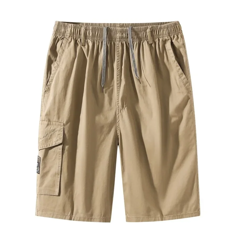 メンズ伸縮性ウエストコットンカーゴショーツサマー速乾ショーツリラックスフィットワークショーツルーズカジュアルウォッシュドランニングショートパンツ