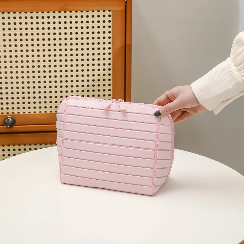 

Портативная полосатая косметичка из ПВХ для путешествий, вместительный органайзер для туалетных принадлежностей, сумка для хранения на открытом воздухе