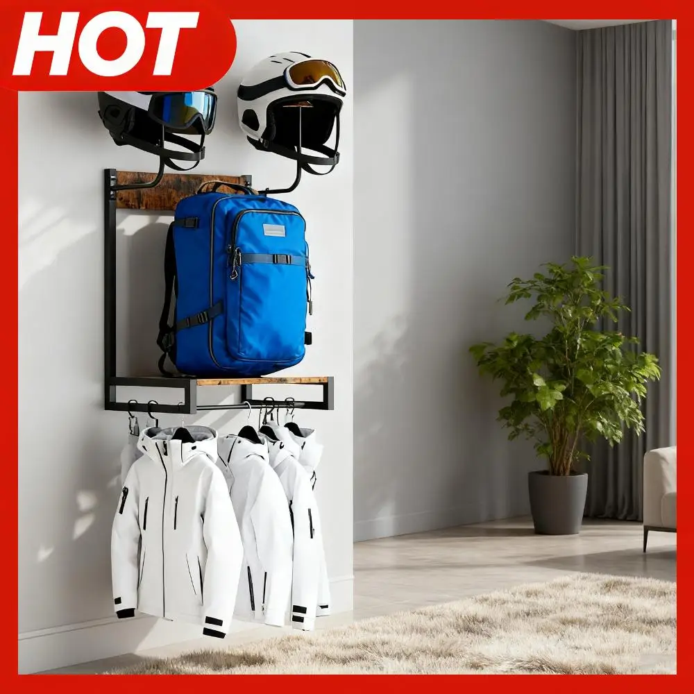 

Wooden Motorcycle Helmet Holder with Hooks Helmet Hanger Wall Mounted Gear Storage Rack for Motorcycle Accesories Storage