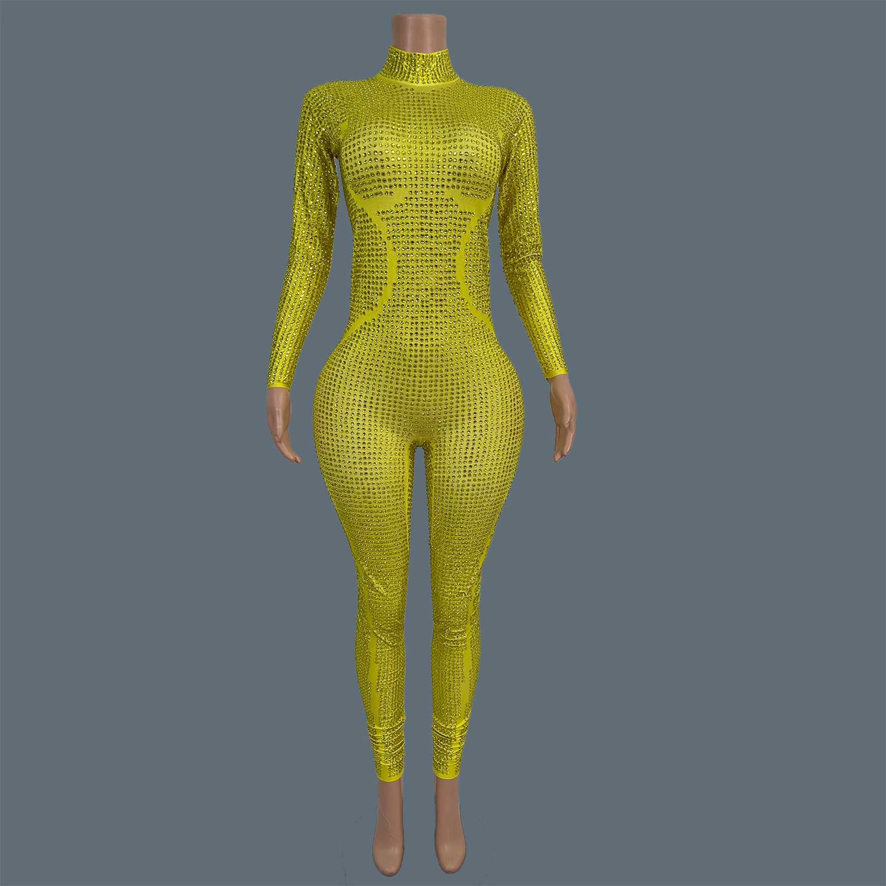 

Luxury Sparkly Full Rhinestone Tight Fitting Jumpsuit Sexy Women Party Celebrate Nignt Fancy Outfit gig Stage Show Wear Jingdian