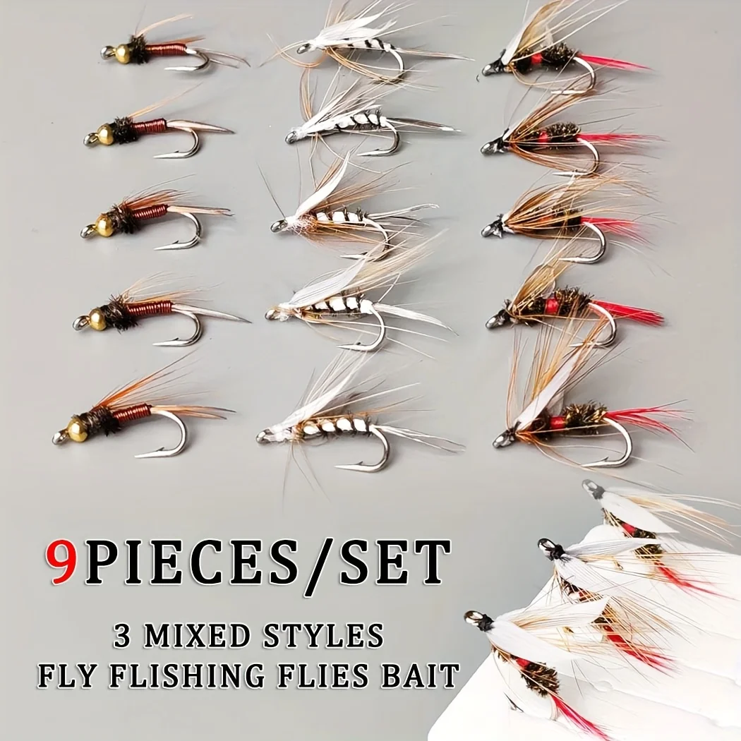 9 Stück # 10–3 gemischte Stile Royal WulffFly&Brasshead Prince Nymph&Mosquito Mayfly für Forellenbarsch Panfish Angeln Trockenfliegen Köder Köder