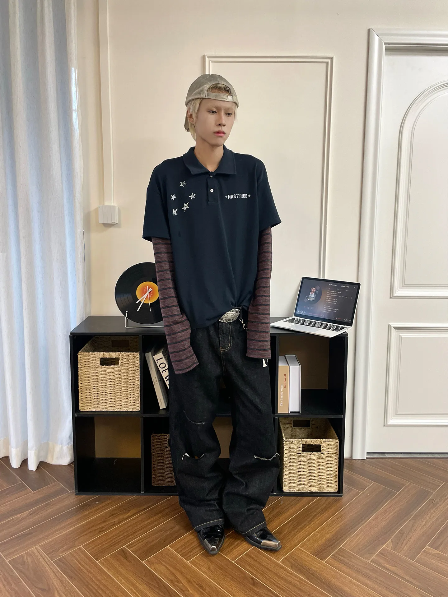 

Waed Vintage Striped Patchwork Fake Two-Piece Long Sve irt Moisture ng Cotton Casual Wear for Teens And Adults