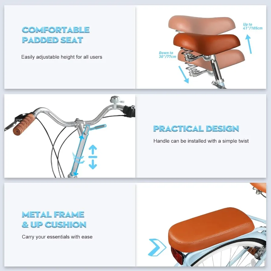 Sepeda Pantai Cruiser 26 Inci untuk Wanita: Sepeda Wanita Hybrid dengan 7 Kecepatan, Jok yang Dapat Disesuaikan, Desain Ringan untuk Kemudahan Bersepeda di San