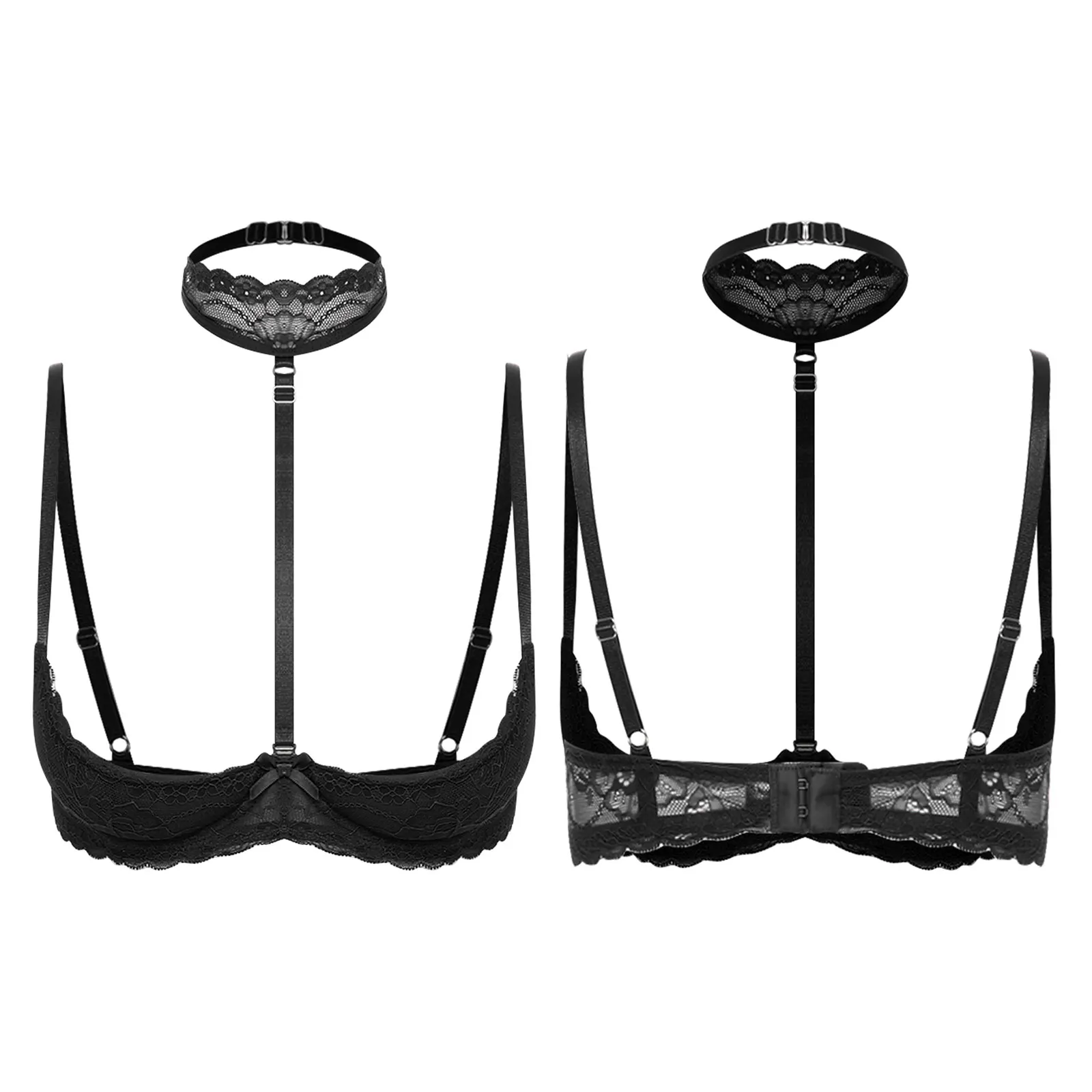 Sissy Lace Low Cut Bra Top Adult Female Choker Mini Bra Tops Nipple Exposed Lingerie Bra Tops for Tempting Night Underwear Top