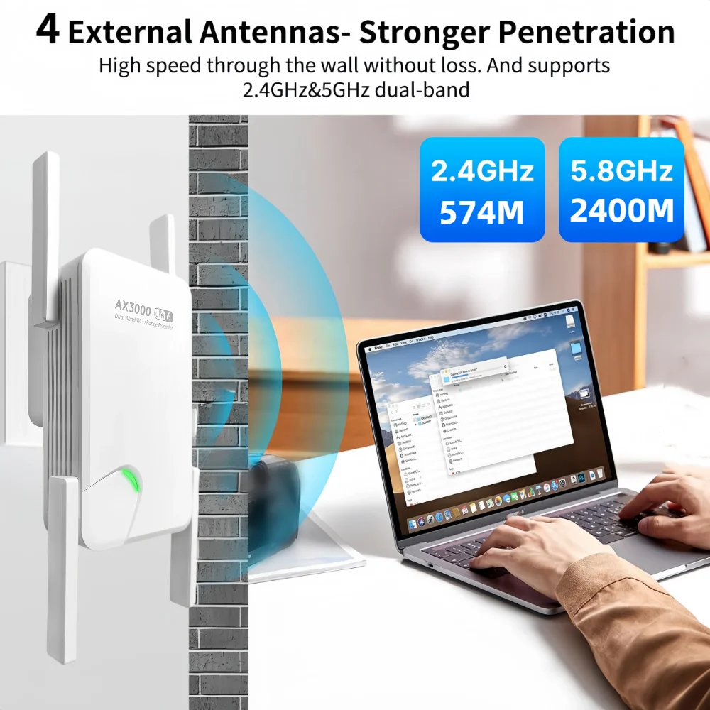 Imagem -02 - Repetidor sem Fio de Banda Dupla Antena Roteador Wifi Longo Alcance Amplificador de Sinal Wlan Casa Gigabit Ax3000 2.4 Ghz 5ghz