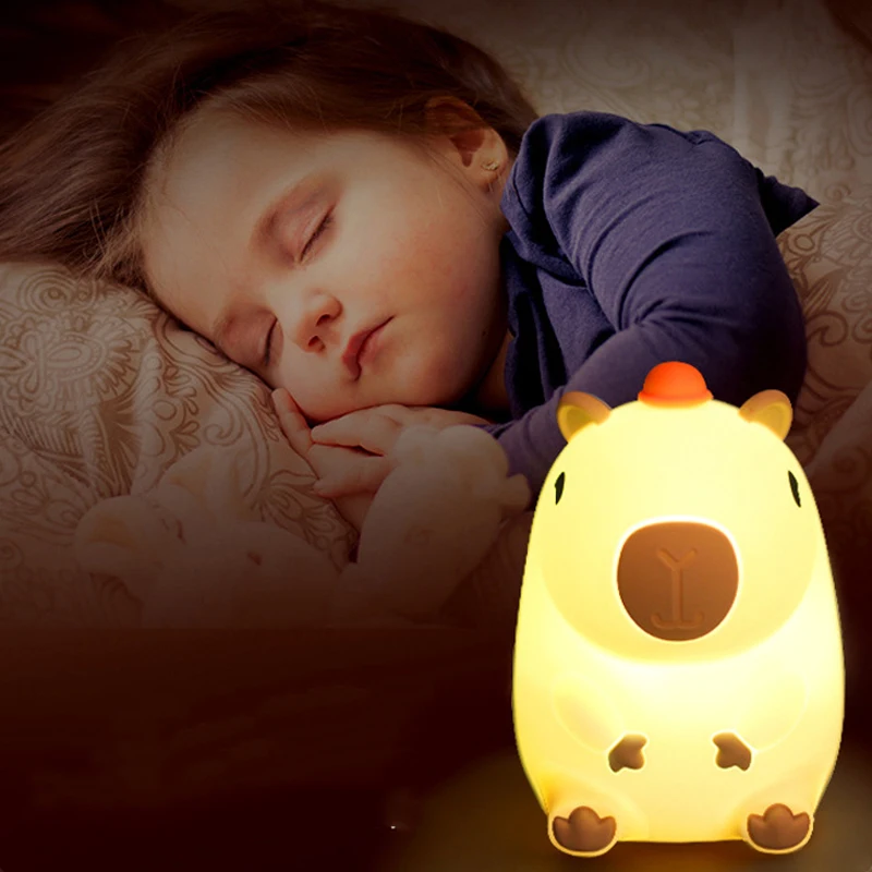 Baby Silicone Capybara Night Lights Portable USB Rechargeable Animal Touch Control Lamp Timing Function For Room Decor Funny Toy