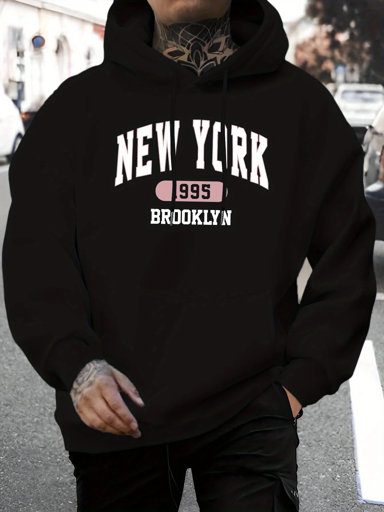 Men'S New Personalized New York Letter Print Casual Sweatshirt Fashion Drawstring Hooded Autumn And Winter Top Comfortable Versatile Long-Sleeved Hooded Sweatshirt (Ling Moyun Selected Products}